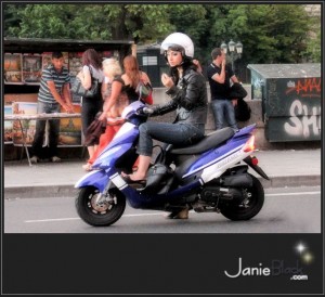 Girl in Heels on Motorobike Smoking